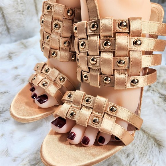 ☆ Mack J Gold  Satin Woven Strap Studded High Heel Shoes - Picture 8 of 9